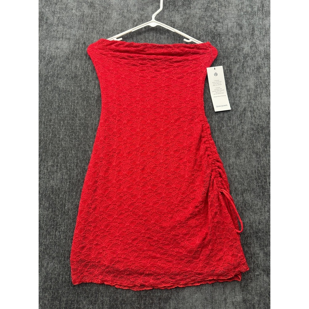 Love Poem Tube Mini Dress Womens Medium Red Ruched Side Off The Shoulder Party